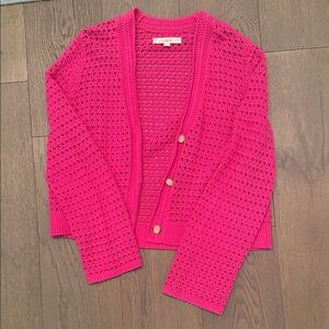 LOFT Fuchsia Open-Knit Cardigan